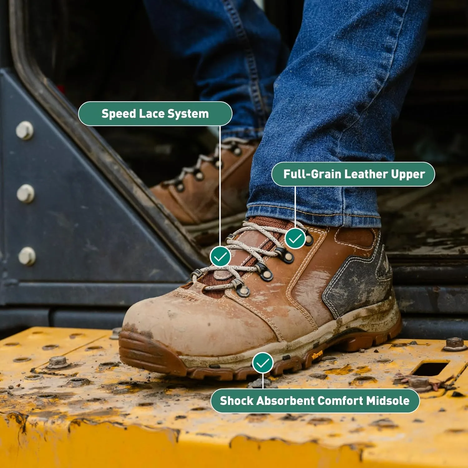 Danner Vicious 4.5” Waterproof Work Boots for Men - Full-Grain Leather with Breathable Gore-Tex Lining, Speed Lace System, and Non Slip Heeled Outsole