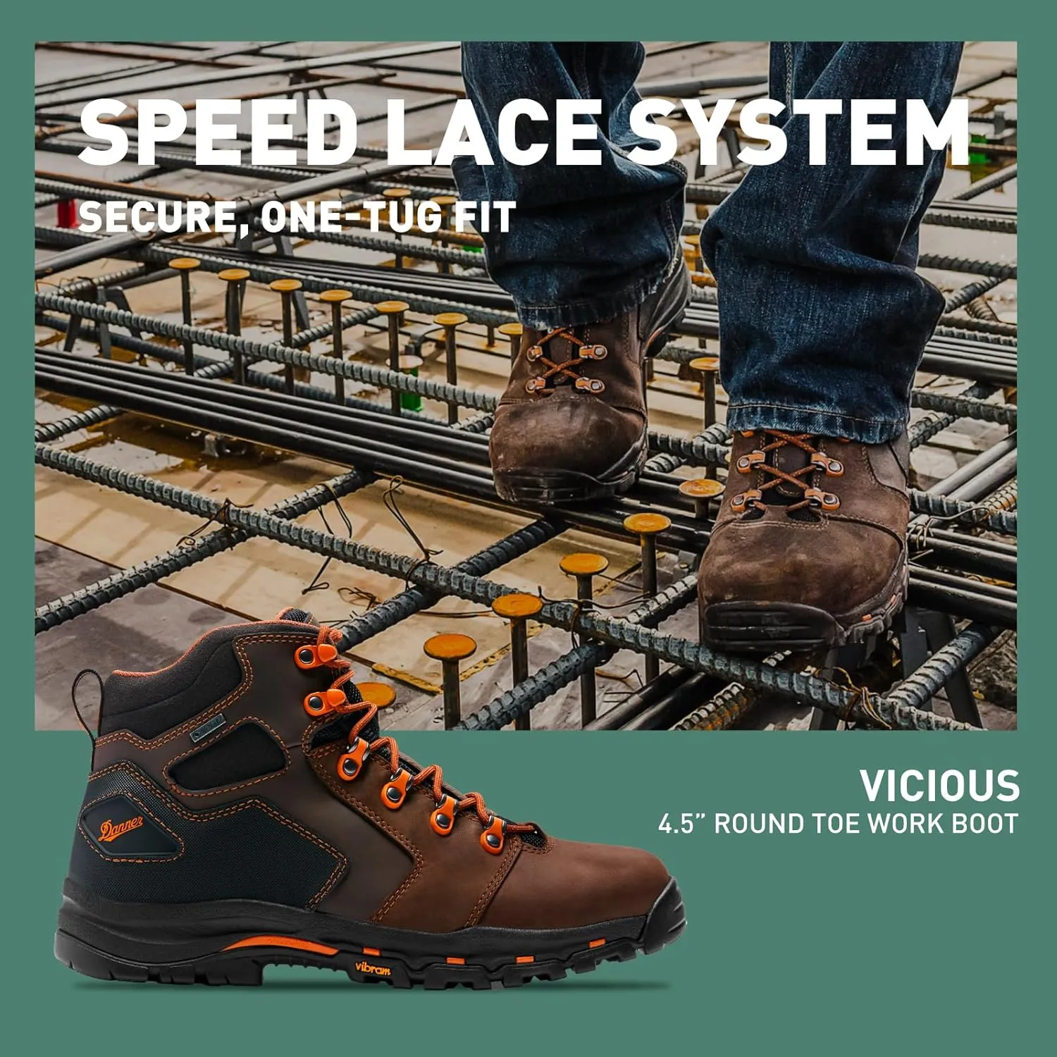 Danner Vicious 4.5” Waterproof Work Boots for Men - Full-Grain Leather with Breathable Gore-Tex Lining, Speed Lace System, and Non Slip Heeled Outsole