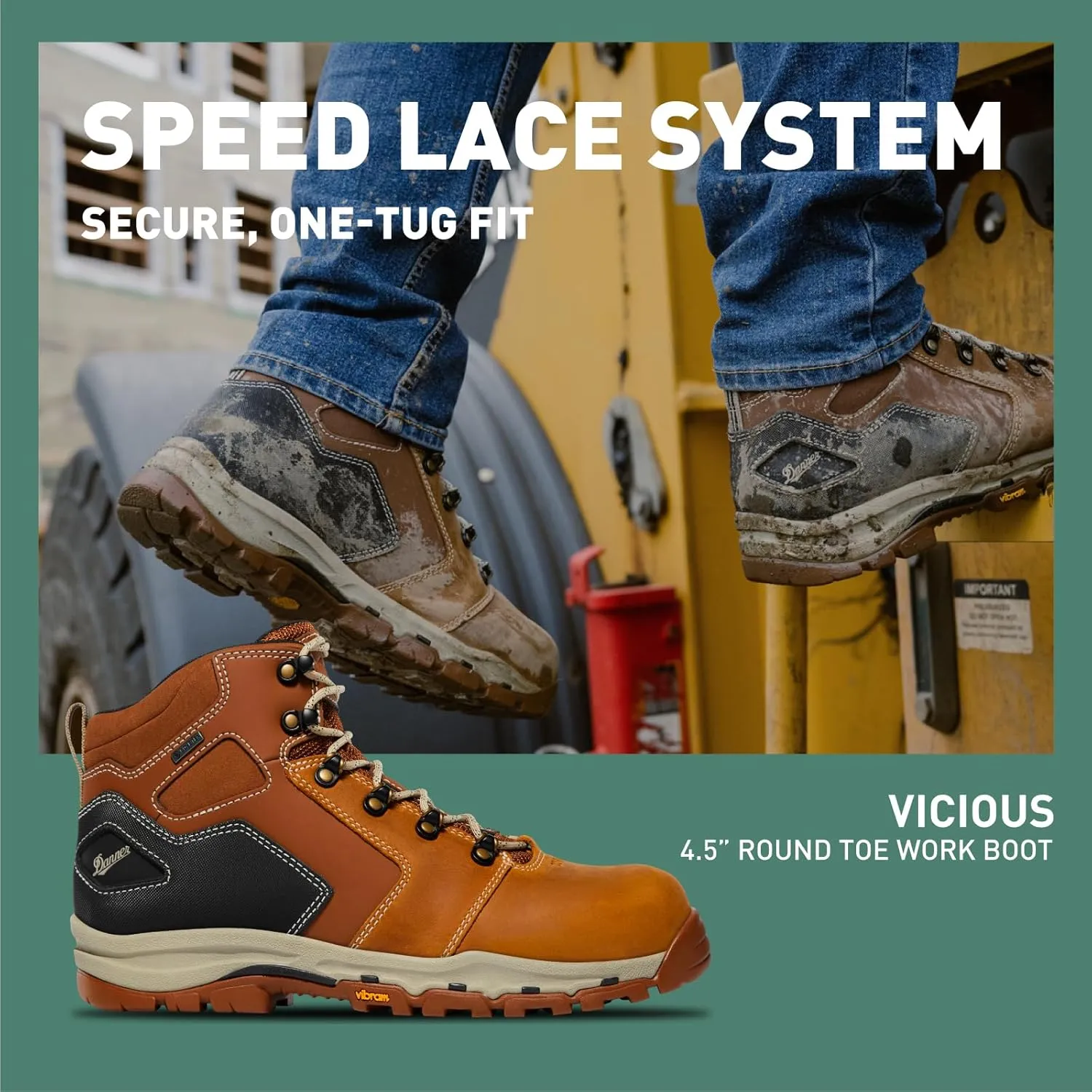 Danner Vicious 4.5” Waterproof Work Boots for Men - Full-Grain Leather with Breathable Gore-Tex Lining, Speed Lace System, and Non Slip Heeled Outsole