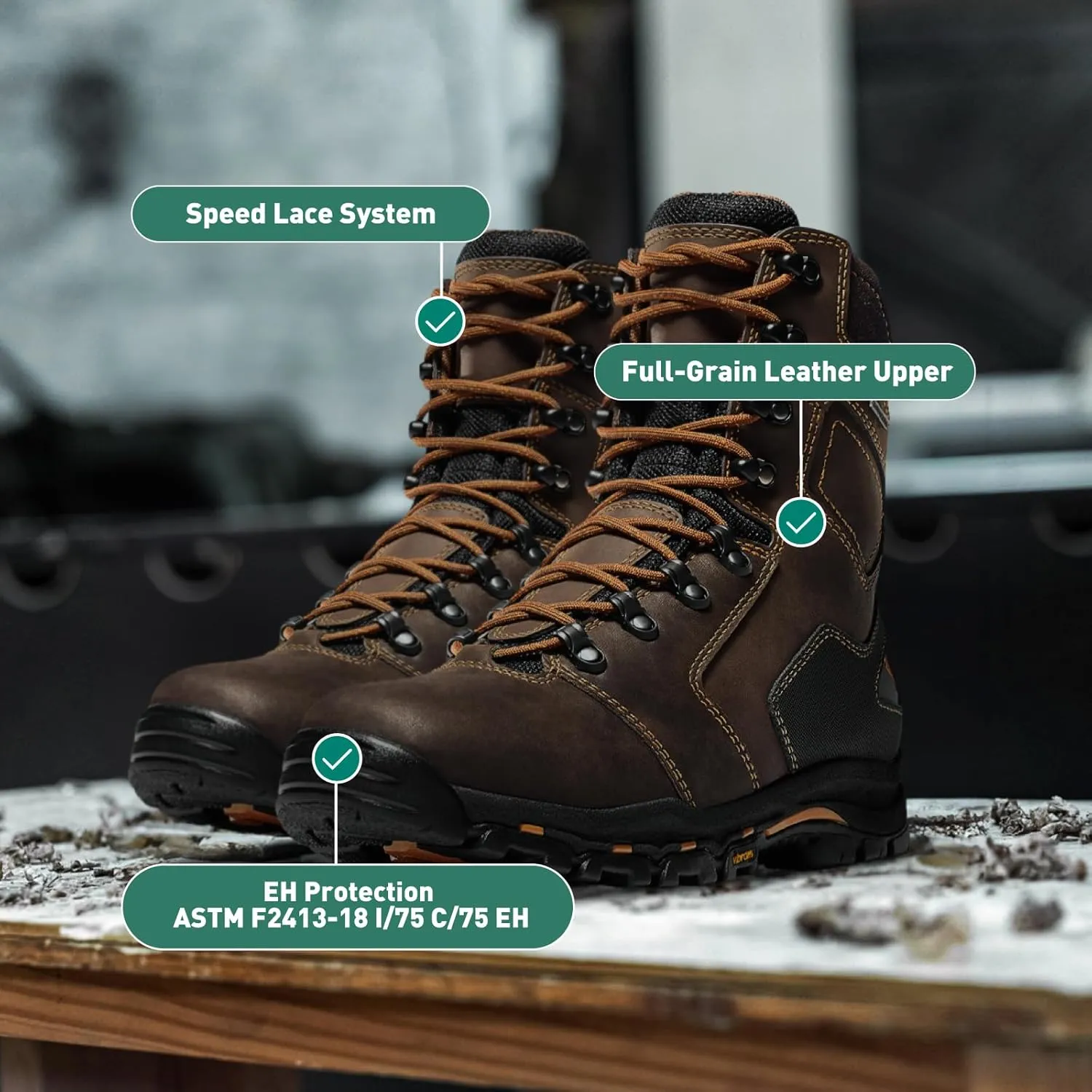 Danner Vicious 8” Composite Toe Work Boots for Men - Full-Grain Leather with Breathable Gore-Tex Lining, Speed Lace System & Non Slip Heeled Outsole