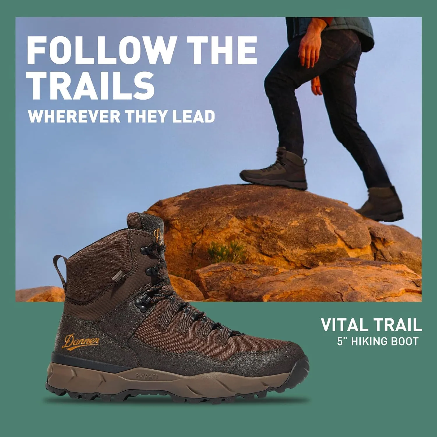 Danner Vital Trail 5” Hiking Boots for Men - Waterproof, Abrasion-Resistant Leather and Textile, with Shock-Absorbing Midsole and Traction Outsole