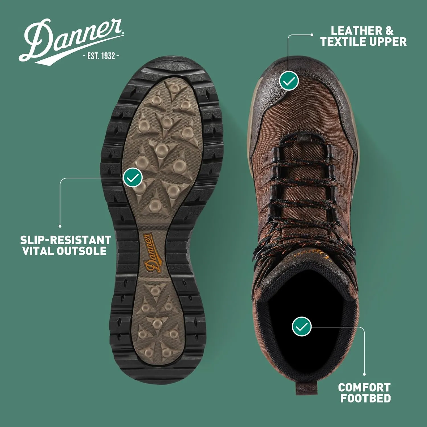 Danner Vital Trail 5” Hiking Boots for Men - Waterproof, Abrasion-Resistant Leather and Textile, with Shock-Absorbing Midsole and Traction Outsole