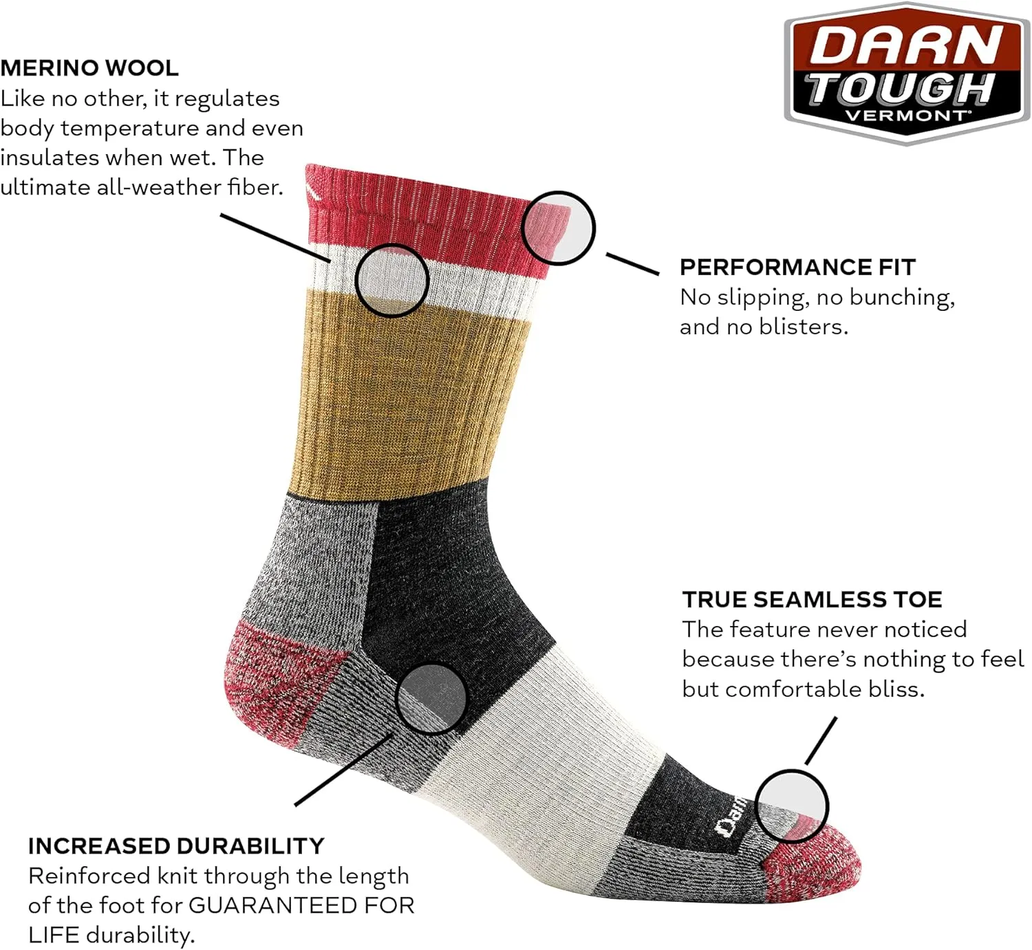 Darn Tough Men's Heady Stripe Micro Crew Light Cushion Sock (Style 1924) -