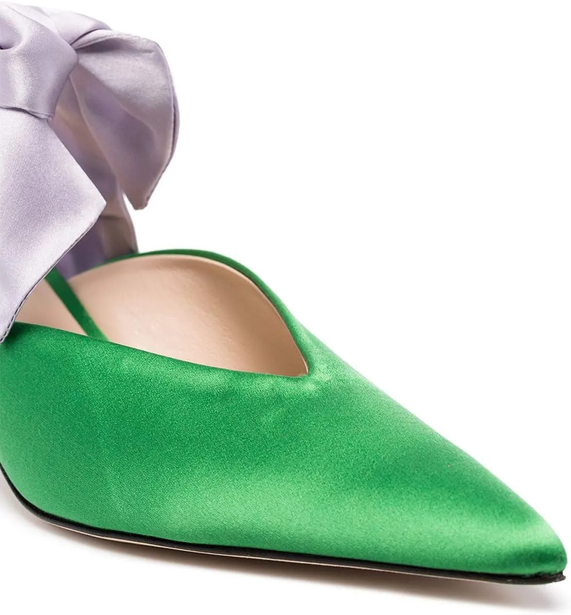 Divanne Heeled Mules, Satin Kitten Heels Bow Mule Slides Pointed Toe Slingback Pumps Backless Dress Sandals