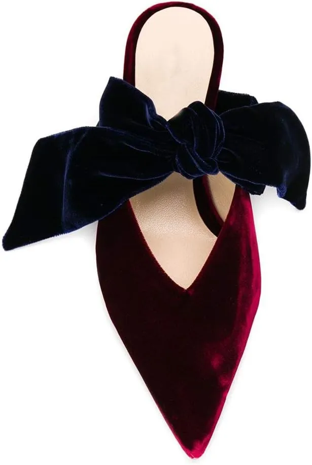 Divanne Heeled Mules, Satin Kitten Heels Bow Mule Slides Pointed Toe Slingback Pumps Backless Dress Sandals