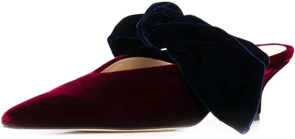 Divanne Heeled Mules, Satin Kitten Heels Bow Mule Slides Pointed Toe Slingback Pumps Backless Dress Sandals