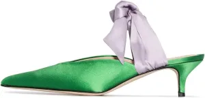 Divanne Heeled Mules, Satin Kitten Heels Bow Mule Slides Pointed Toe Slingback Pumps Backless Dress Sandals