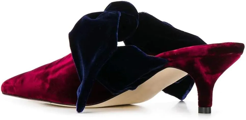 Divanne Heeled Mules, Satin Kitten Heels Bow Mule Slides Pointed Toe Slingback Pumps Backless Dress Sandals