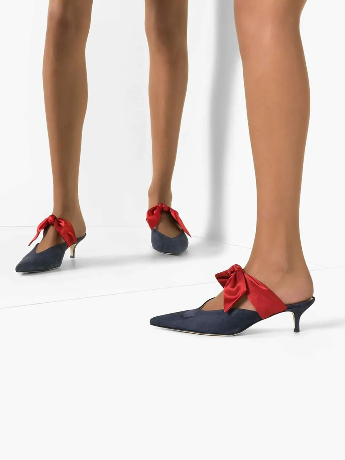 Divanne Heeled Mules, Satin Kitten Heels Bow Mule Slides Pointed Toe Slingback Pumps Backless Dress Sandals