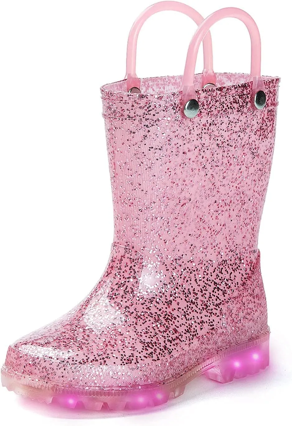 DKSUKO Toddler Rain Boots Glitter Waterprof Rubber Boots with Easy-on Handles
