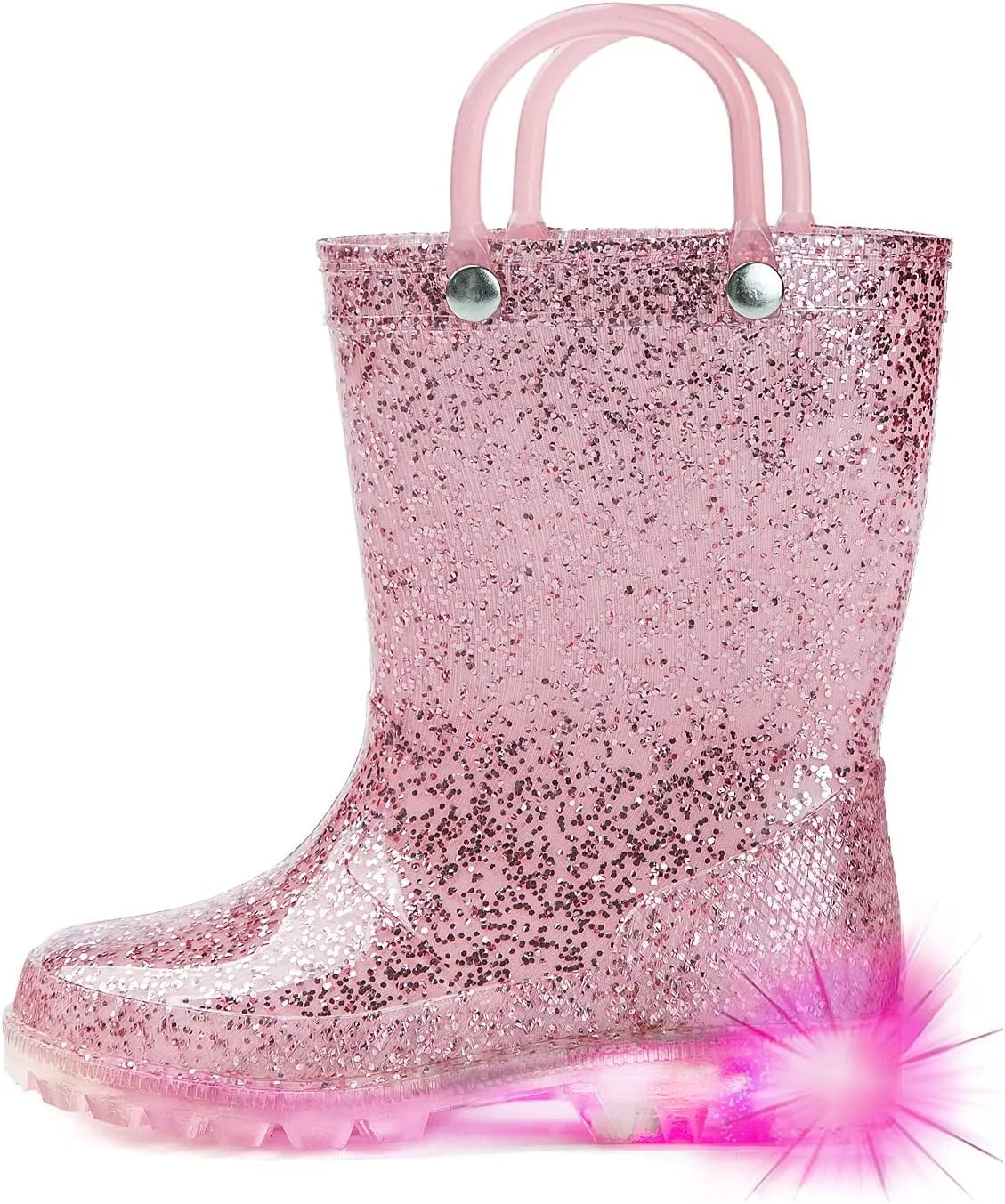 DKSUKO Toddler Rain Boots Glitter Waterprof Rubber Boots with Easy-on Handles