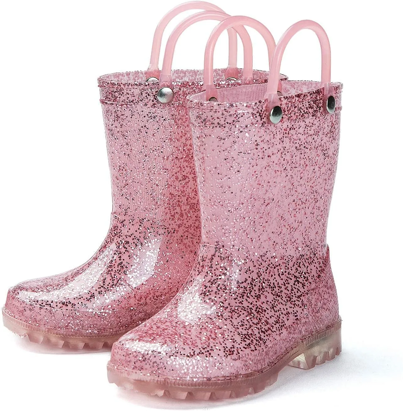 DKSUKO Toddler Rain Boots Glitter Waterprof Rubber Boots with Easy-on Handles