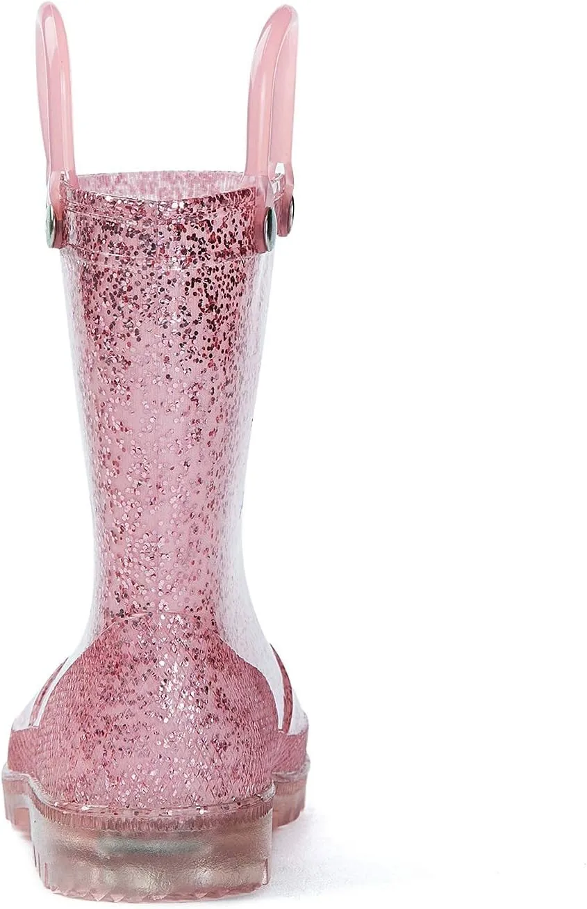 DKSUKO Toddler Rain Boots Glitter Waterprof Rubber Boots with Easy-on Handles