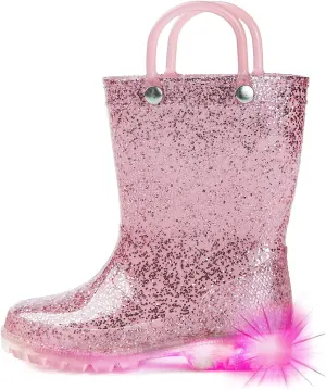 DKSUKO Toddler Rain Boots Glitter Waterprof Rubber Boots with Easy-on Handles