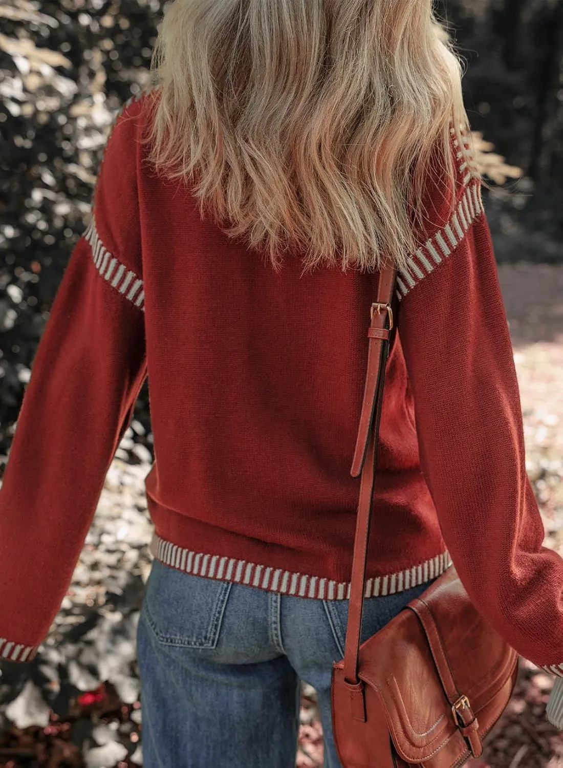 Dokotoo Sweaters for Women Fashion Solid Crewneck Loose Fit Long Sleeve Contrast Cable Knit Pullover Sweater Jumper Tops