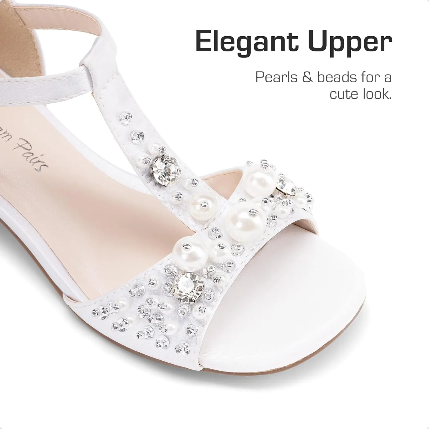 DREAM PAIRS Girls Sandals Ankle Strap T-Strap Low Heel Pearl Bow Flower Pump Dress Wedding Party Shoes for Little Kid/Big Kid