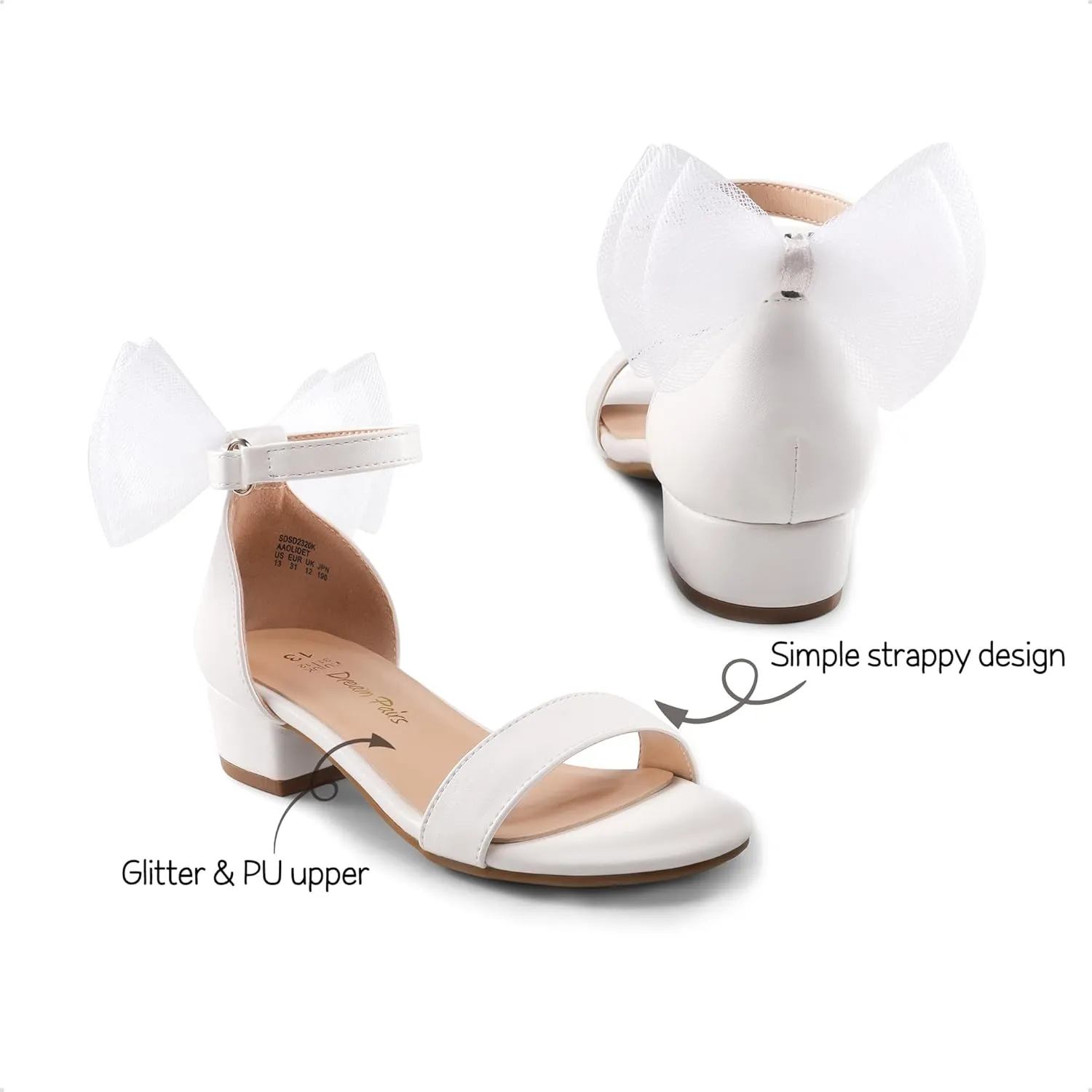 DREAM PAIRS Girls Sandals Low Heel Dress Pump Ankle Strap Interchangeable Bow Flower Wedding Party Shoes for Little Kid/Big Kid