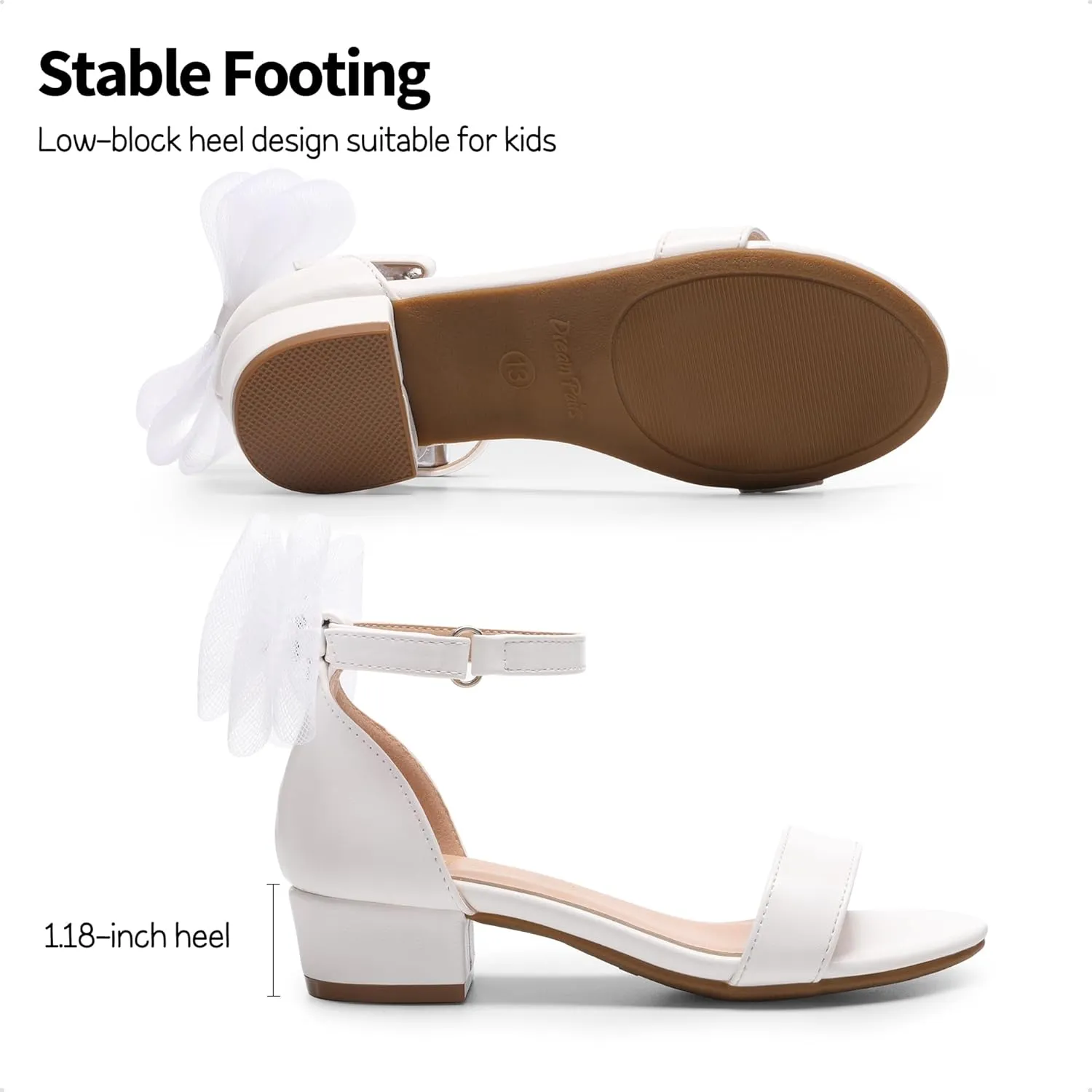 DREAM PAIRS Girls Sandals Low Heel Dress Pump Ankle Strap Interchangeable Bow Flower Wedding Party Shoes for Little Kid/Big Kid