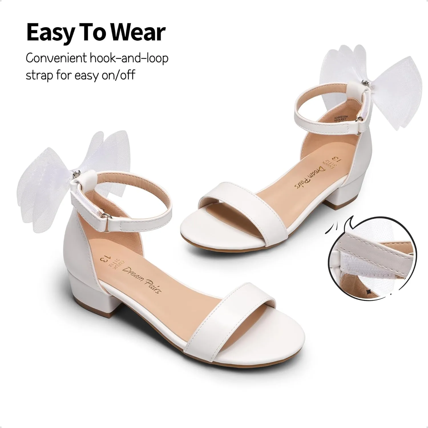 DREAM PAIRS Girls Sandals Low Heel Dress Pump Ankle Strap Interchangeable Bow Flower Wedding Party Shoes for Little Kid/Big Kid