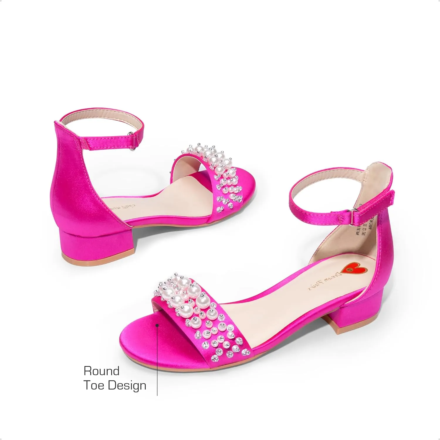 DREAM PAIRS Girls Sandals Low Heel Pump Ankle Strap Pearl Dress Flower Wedding Party Shoes for Little Kid/Big Kid