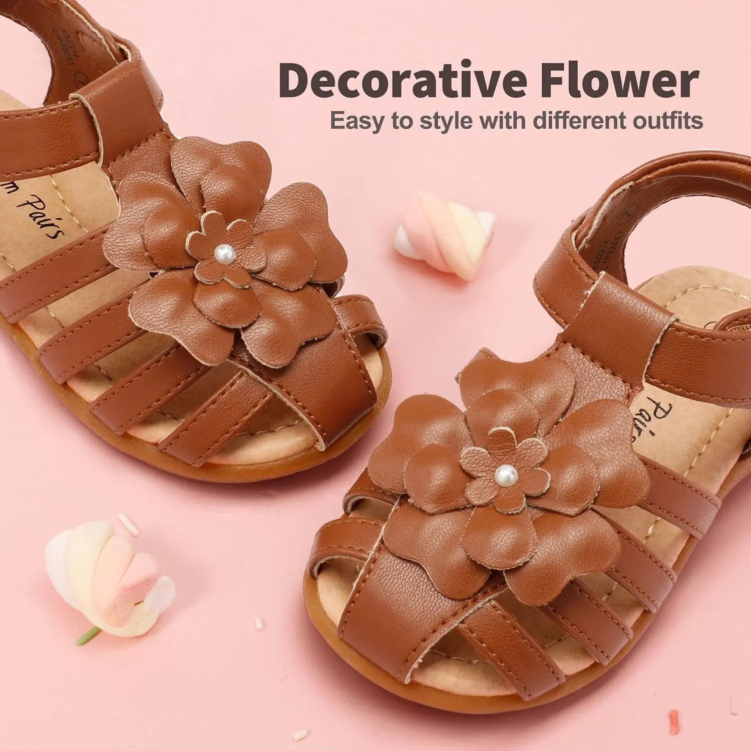 DREAM PAIRS Girls Toddler/Little Kid Closed-Toe Flower Summer Dress Sandals Shoes