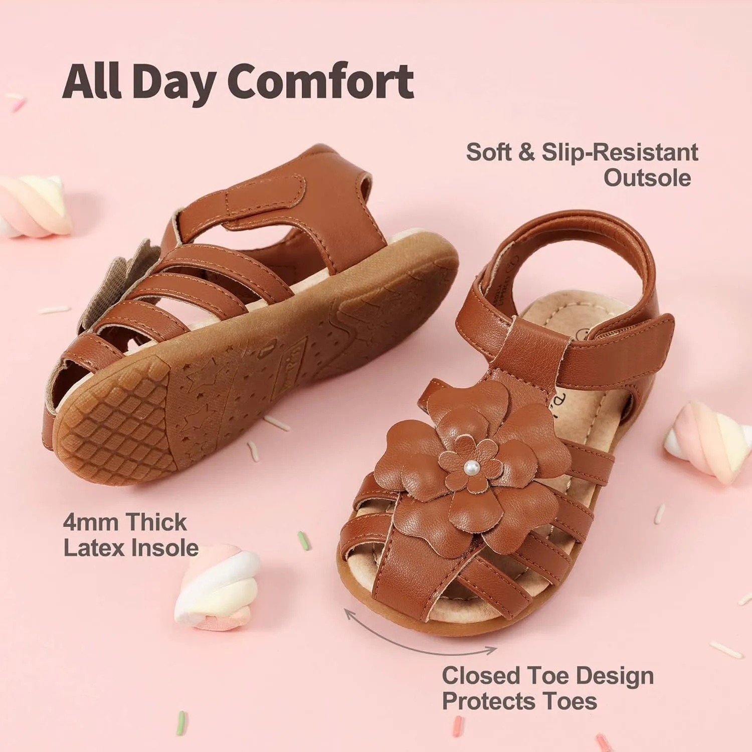 DREAM PAIRS Girls Toddler/Little Kid Closed-Toe Flower Summer Dress Sandals Shoes