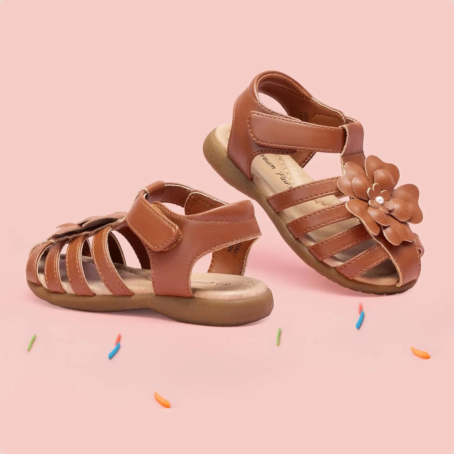 DREAM PAIRS Girls Toddler/Little Kid Closed-Toe Flower Summer Dress Sandals Shoes