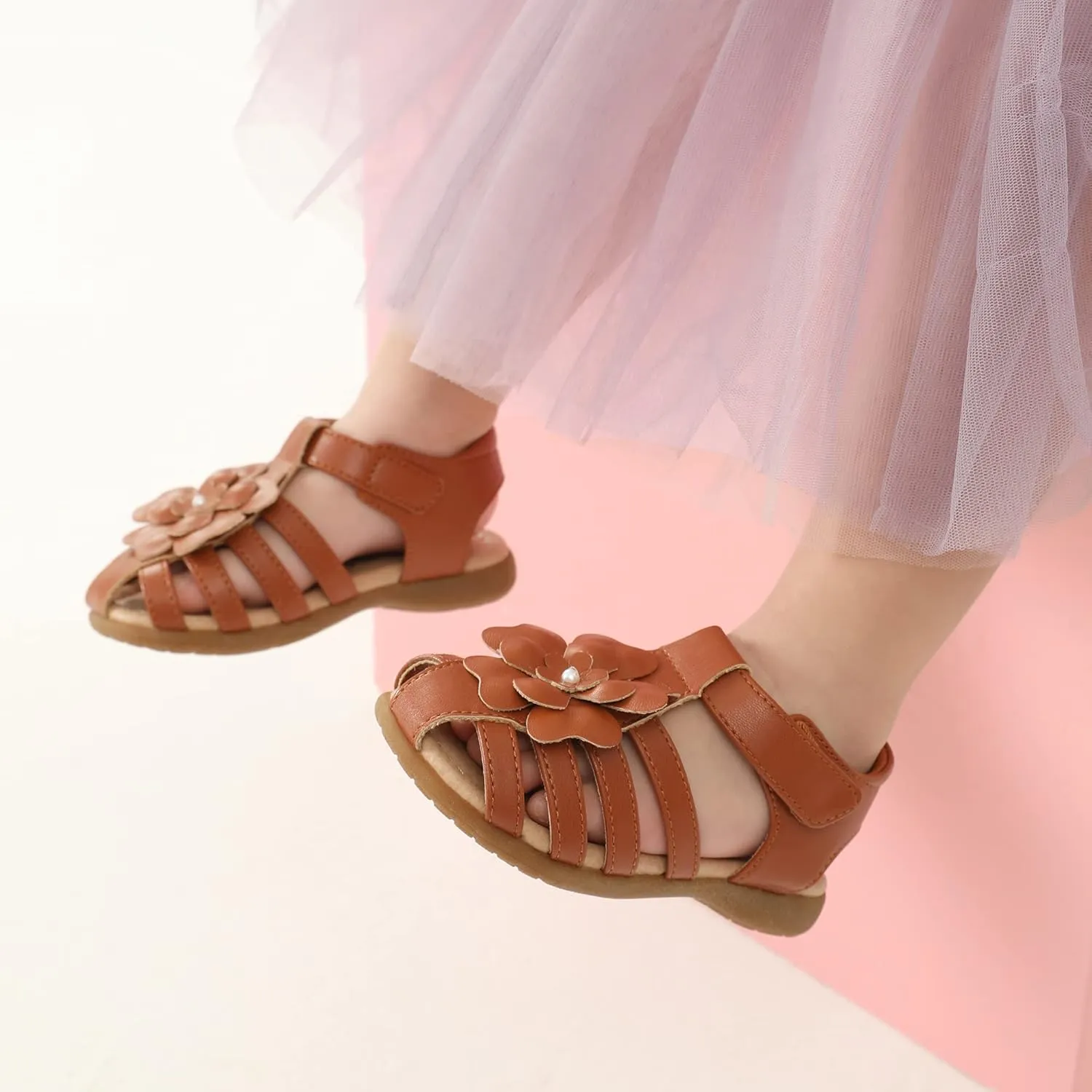DREAM PAIRS Girls Toddler/Little Kid Closed-Toe Flower Summer Dress Sandals Shoes