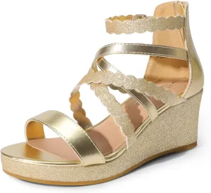 DREAM PAIRS Girls Wedge Sandals Flatform Open Toe Platform Sandals Espadrille Flower Wedding Party for Little Kid/Big Kid