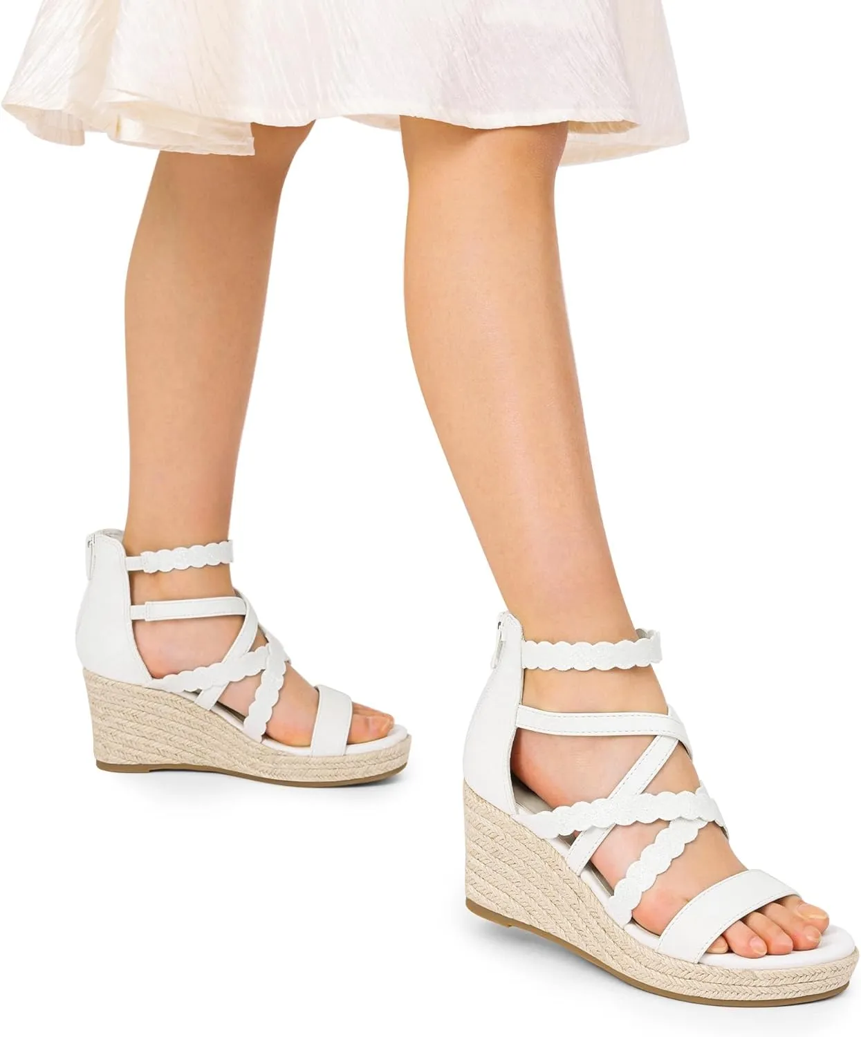 DREAM PAIRS Girls Wedge Sandals Flatform Open Toe Platform Sandals Espadrille Flower Wedding Party for Little Kid/Big Kid
