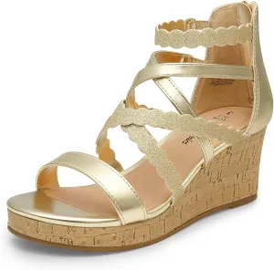 DREAM PAIRS Girls Wedge Sandals Flatform Open Toe Platform Sandals Espadrille Flower Wedding Party for Little Kid/Big Kid