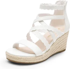 DREAM PAIRS Girls Wedge Sandals Flatform Open Toe Platform Sandals Espadrille Flower Wedding Party for Little Kid/Big Kid
