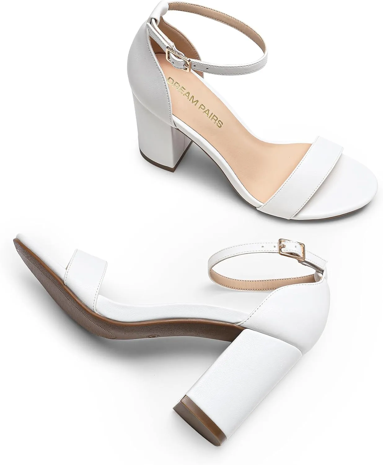 DREAM PAIRS Heels for Women Chunky Block Heel Open Toe Ankle Strap 3.5 Inch Heeled Sandals for Party Date Wedding