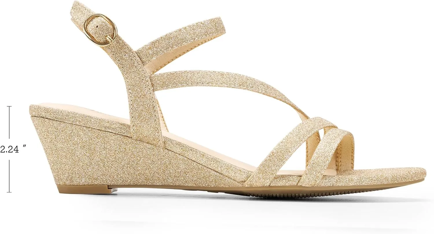 DREAM PAIRS Strappy Wrapped Dressy Wedge Sandals, Comfortable Ankle Strap Open Toe Evening Dress Wedding Dance Summer Shoes