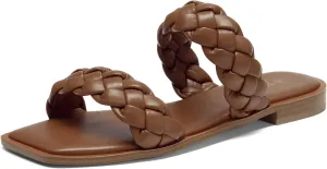 DREAM PAIRS Women's Braided Sandals Slip on Slides Two Straps Square Toe Dressy for Summer