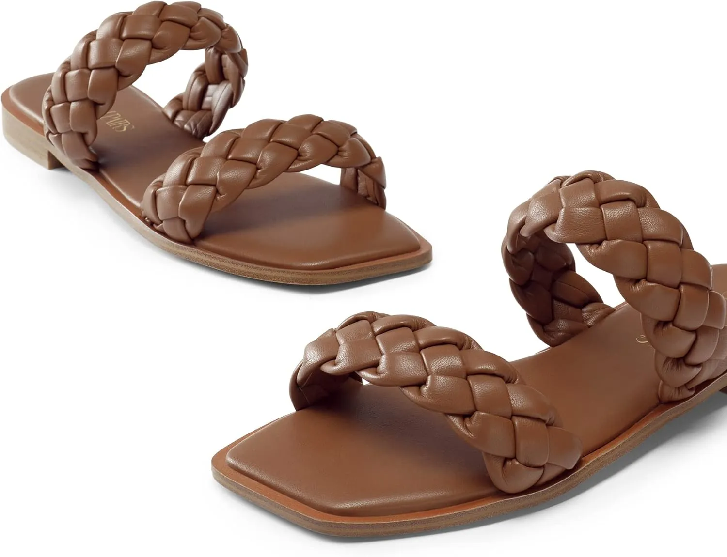 DREAM PAIRS Women's Braided Sandals Slip on Slides Two Straps Square Toe Dressy for Summer
