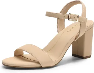 DREAM PAIRS Women's Chunky Heels Block Round Open Toe Ankle Strap Heel Fashion Wedding Party Comfort Dress Sandals Shoes
