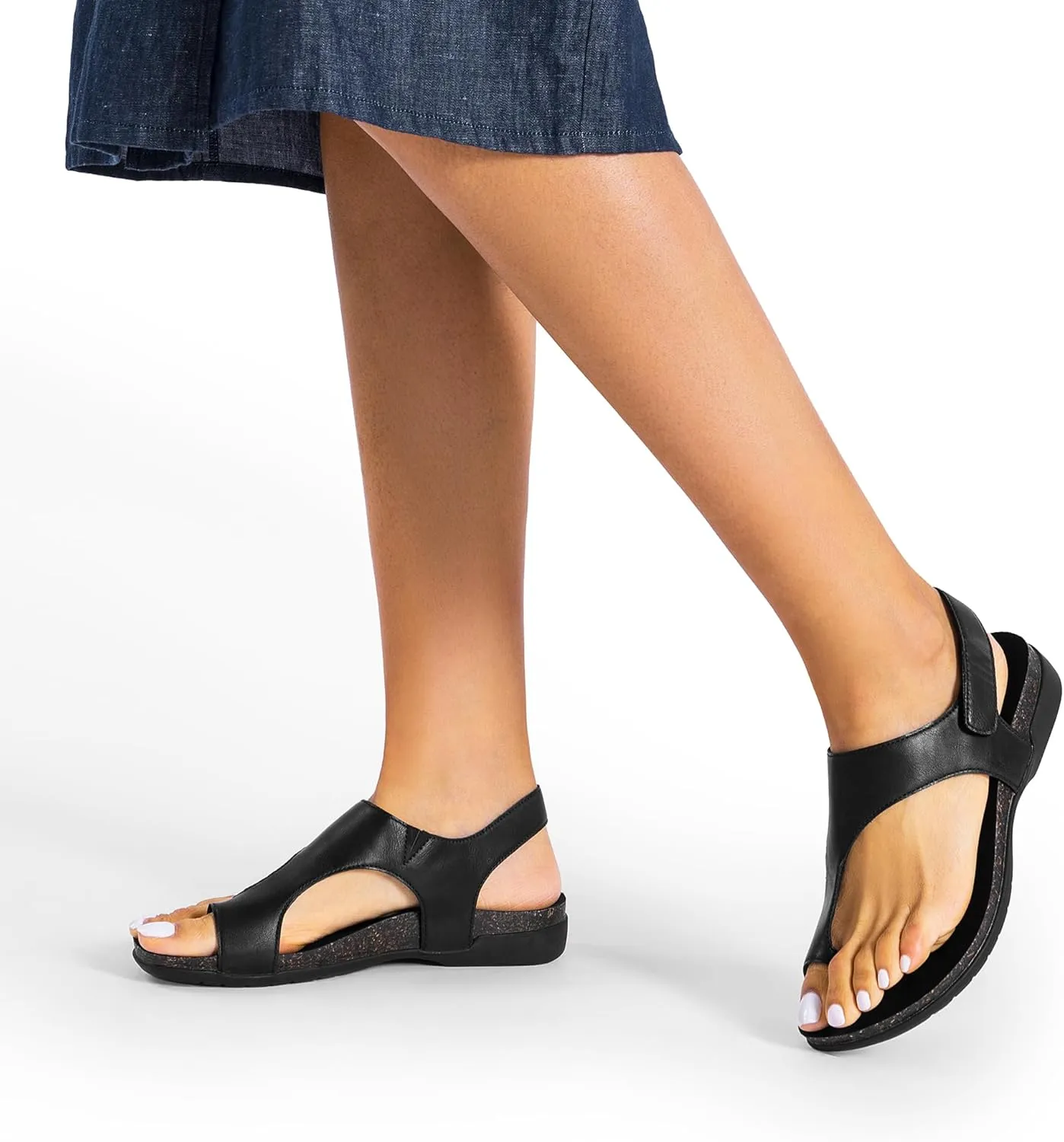 DREAM PAIRS Women's Comfortable Cork Footbed Arch Support Sandals Casual to Dressy Thong Walking Flat Sandals for Summer