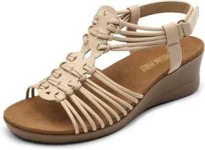DREAM PAIRS Women's Comfortable Strappy Low Heel Open Toe Slip-On Wedge Sandals Arch Support for Summer Dressy Shoes