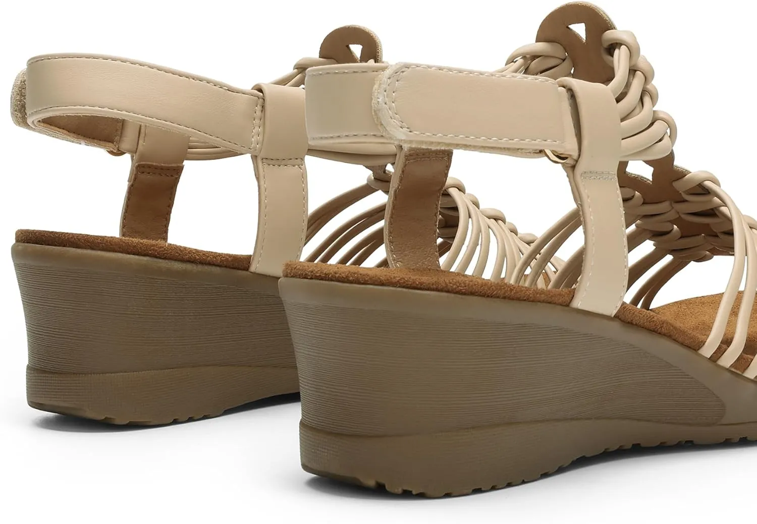 DREAM PAIRS Women's Comfortable Strappy Low Heel Open Toe Slip-On Wedge Sandals Arch Support for Summer Dressy Shoes