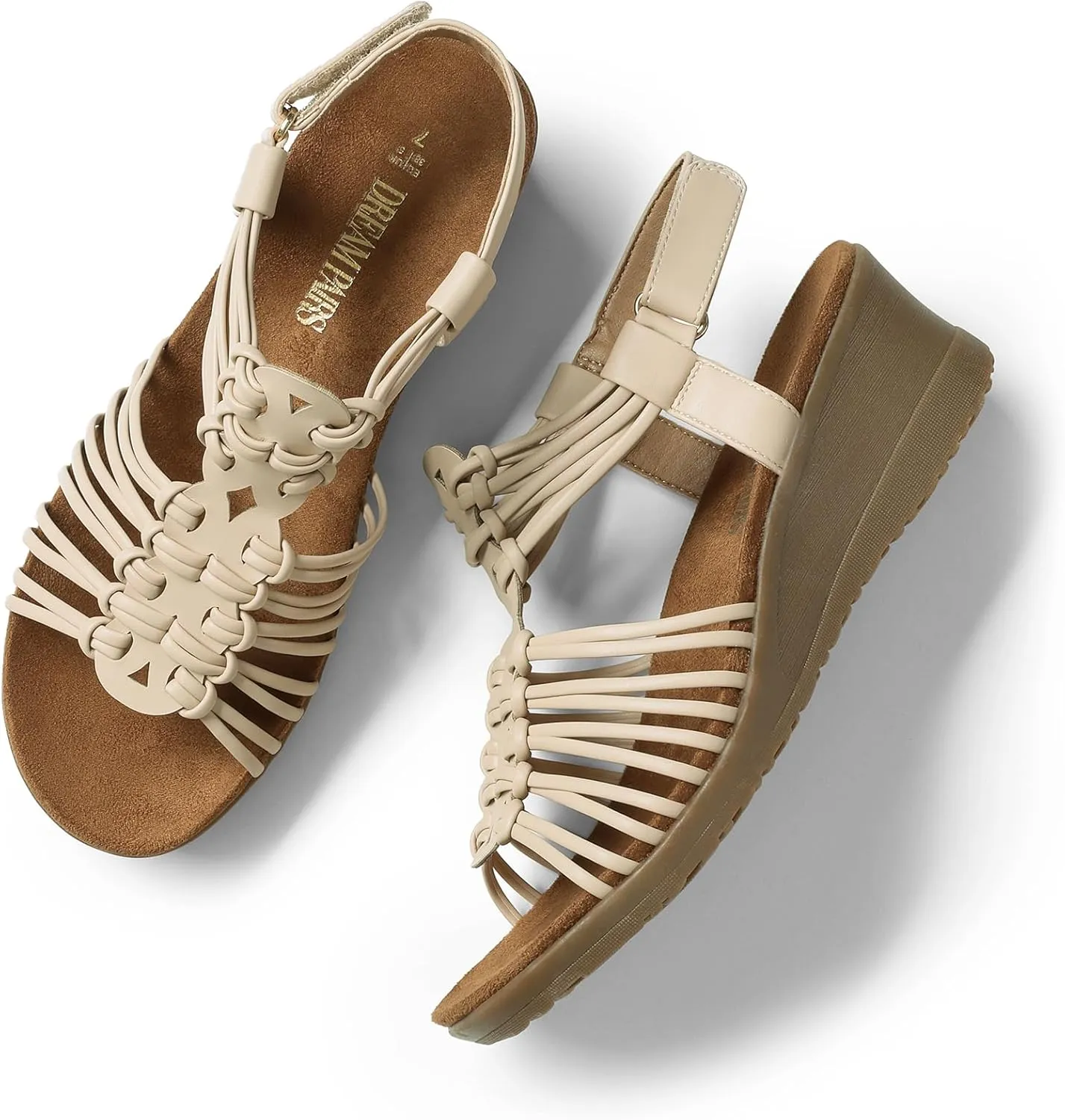 DREAM PAIRS Women's Comfortable Strappy Low Heel Open Toe Slip-On Wedge Sandals Arch Support for Summer Dressy Shoes