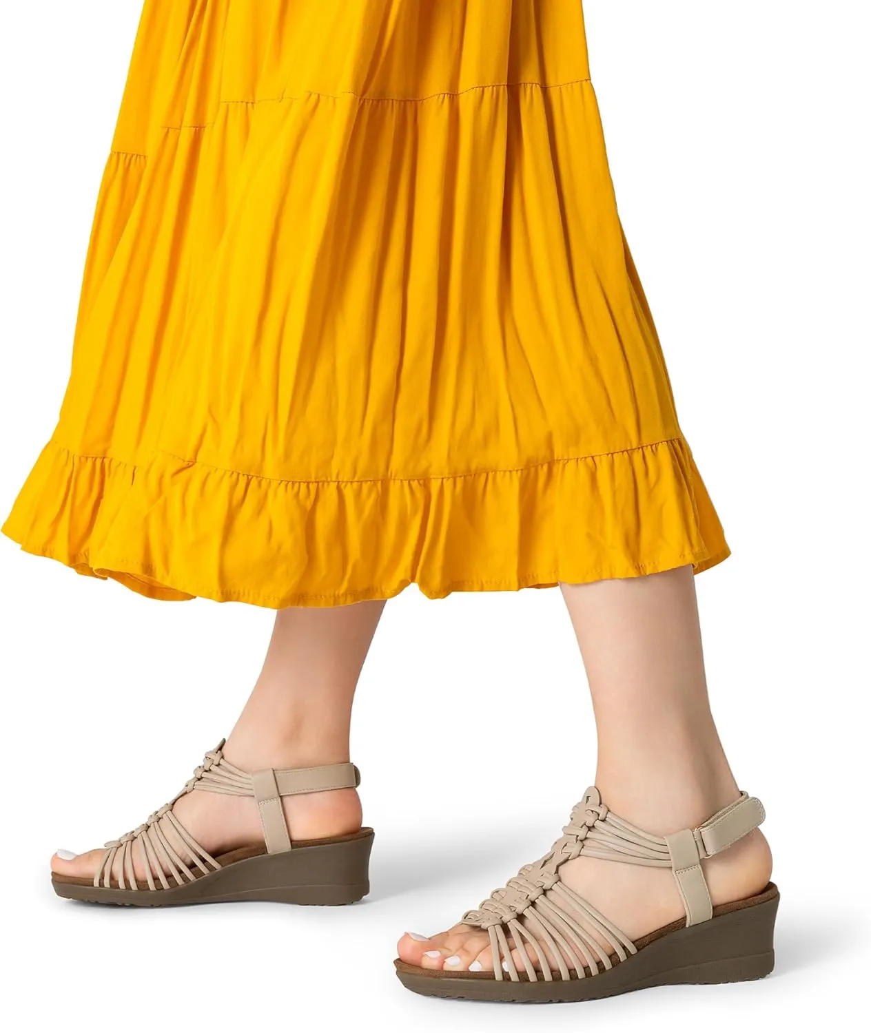 DREAM PAIRS Women's Comfortable Strappy Low Heel Open Toe Slip-On Wedge Sandals Arch Support for Summer Dressy Shoes