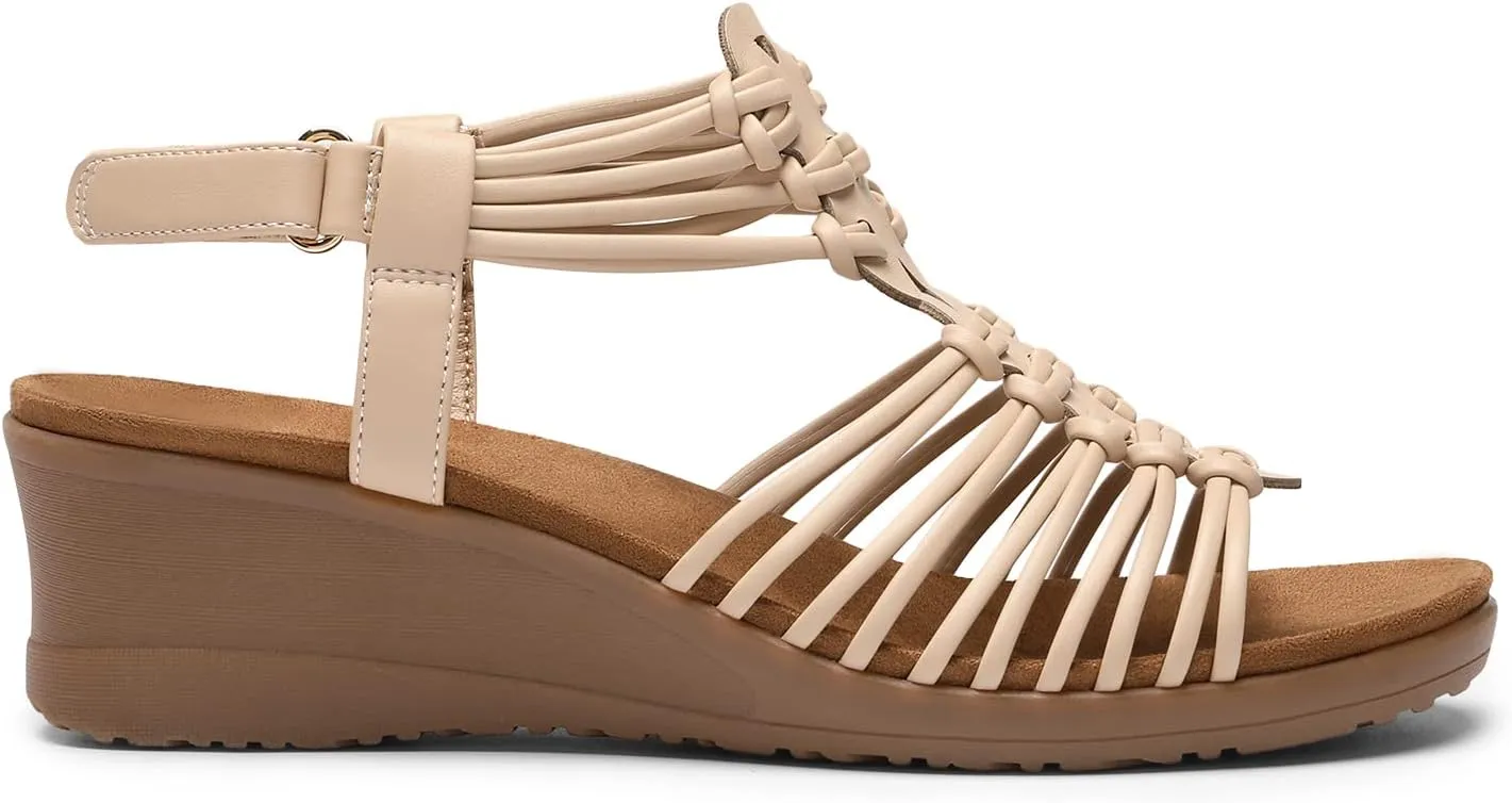 DREAM PAIRS Women's Comfortable Strappy Low Heel Open Toe Slip-On Wedge Sandals Arch Support for Summer Dressy Shoes