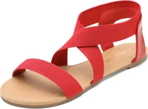 DREAM PAIRS Women's Elastic Ankle Strap Flat Sandals Summer Dressy Shoes Cute Strappy Gladiator Sandals