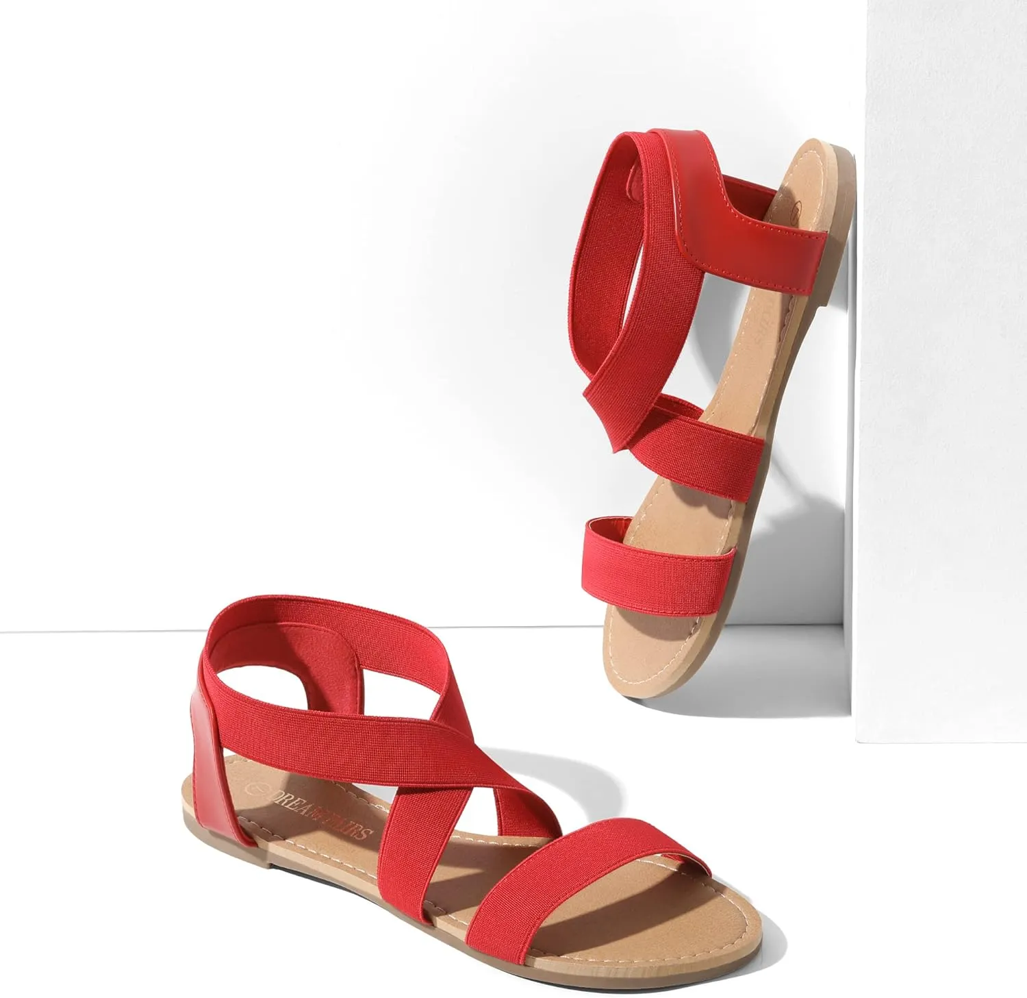 DREAM PAIRS Women's Elastic Ankle Strap Flat Sandals Summer Dressy Shoes Cute Strappy Gladiator Sandals