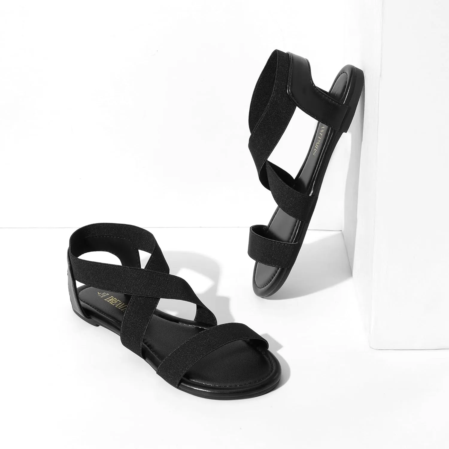 DREAM PAIRS Women's Elastic Ankle Strap Flat Sandals Summer Dressy Shoes Cute Strappy Gladiator Sandals