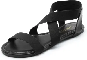DREAM PAIRS Women's Elastic Ankle Strap Flat Sandals Summer Dressy Shoes Cute Strappy Gladiator Sandals