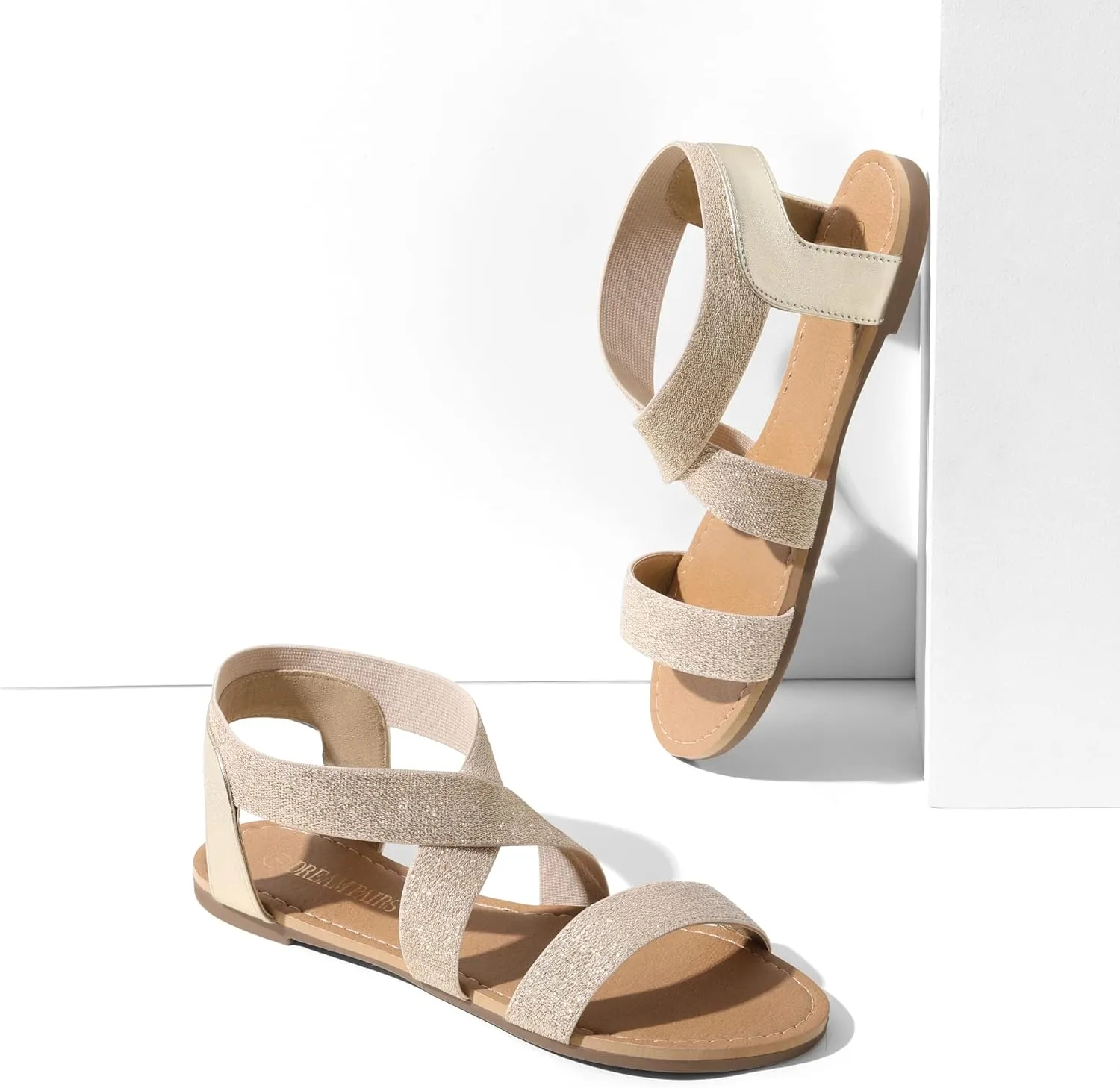 DREAM PAIRS Women's Elastic Ankle Strap Flat Sandals Summer Dressy Shoes Cute Strappy Gladiator Sandals