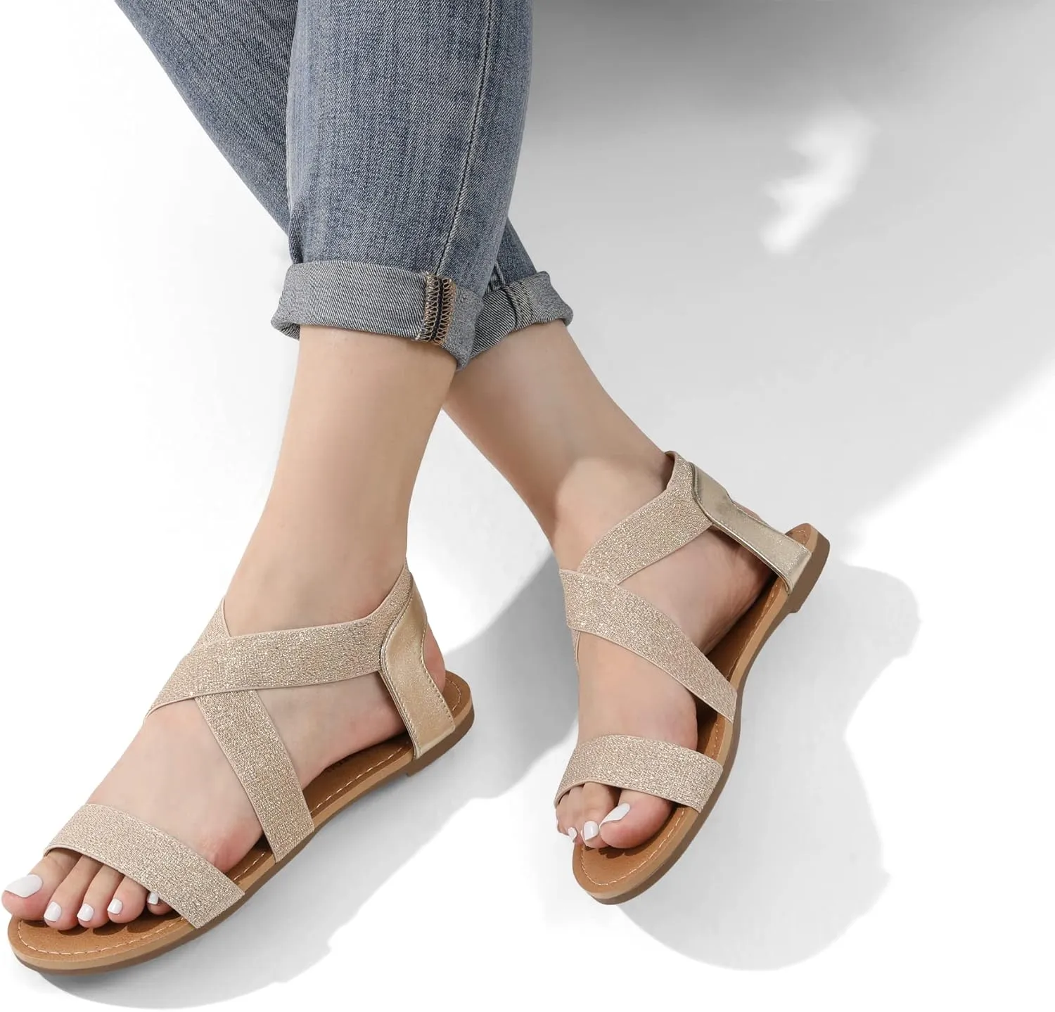 DREAM PAIRS Women's Elastic Ankle Strap Flat Sandals Summer Dressy Shoes Cute Strappy Gladiator Sandals
