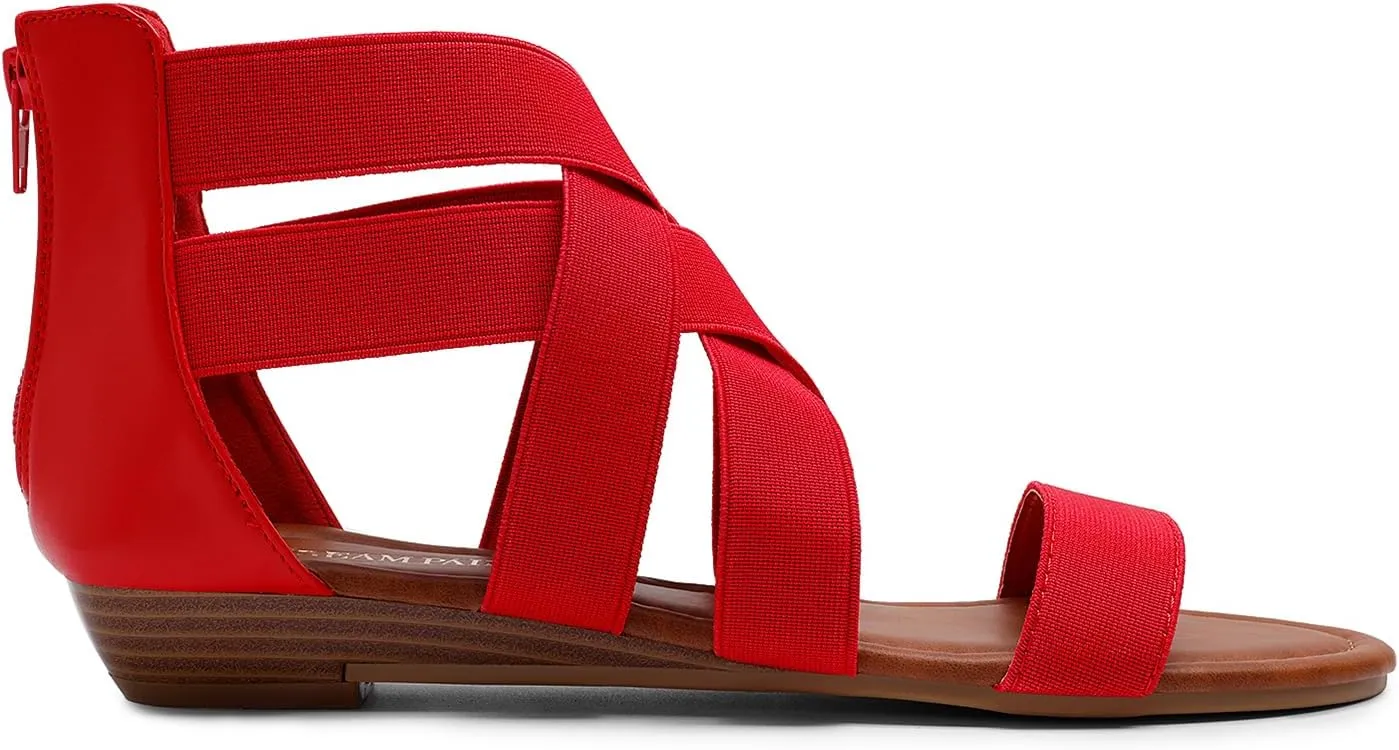 DREAM PAIRS Women's Elastic Ankle Strap Low Wedges Sandals